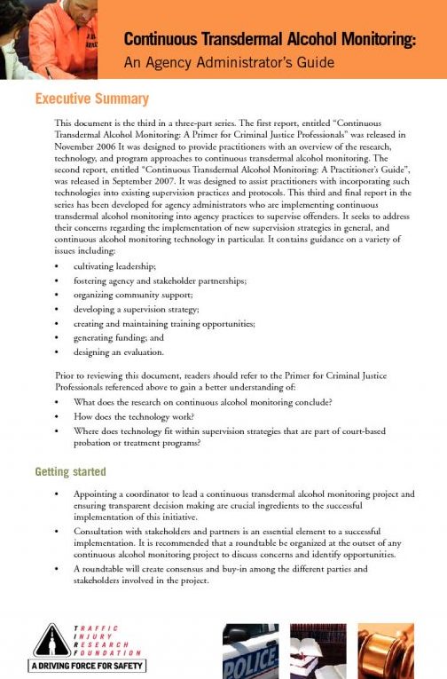 Continuous Transdermal Alcohol Monitoring: An Agency Administrator’s Guide – Executive Summary